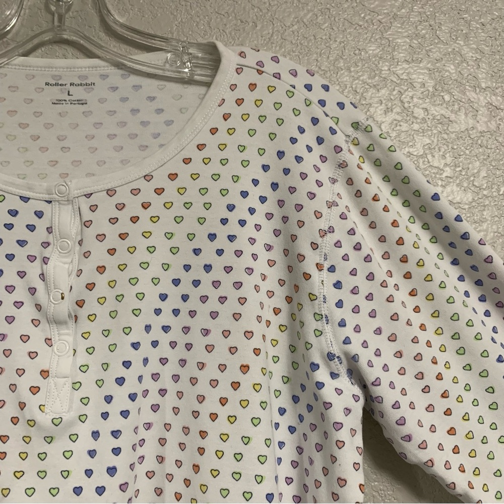 Roller Rabbit Pajama PJ Top Womens L Disco Hearts Henley 3/4 Sleeve Rainbow - Picture 5 of 15